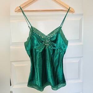Y2K Satin Slip Tank With Lace, Sequin And Beaded Detailing